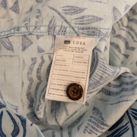 Cova Men’s Aloha Shirt Small Blue White Hawaiian Print Button Front Resort Wear - Picture 4 of 4